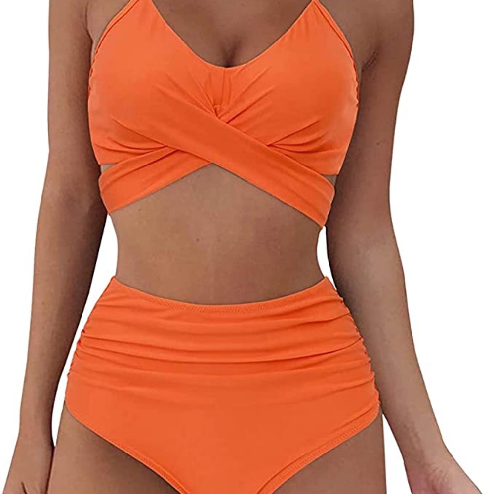 New Women's High Waisted Tankini Criss-Cross Push Up Padded Bikini Sets  XL